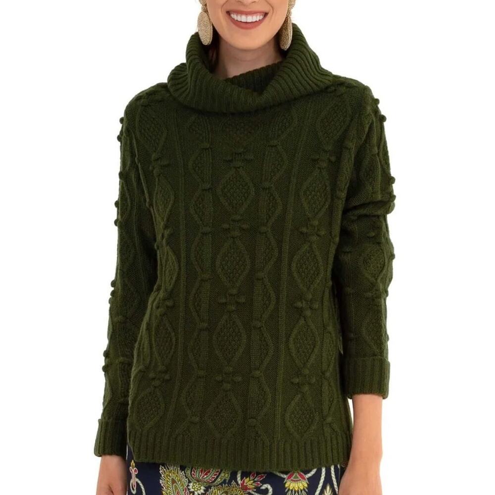 Gretchen Scott Knot Enough Chunky Cable Knit Fisherman Sweater Green Size XS